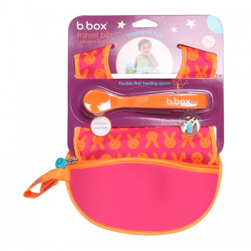 B.box Travel Bib + Silicone Spoon